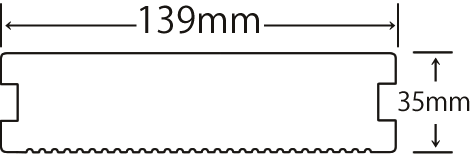 Eee-Deck（リブ付無垢タイプ 139mm×35mm×2m）(EWH-DM140)の断面図